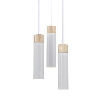 Nordlux L&aacute;mpara de techo 3 luces gris de metal y madera cil&iacute;ndrica alargada
