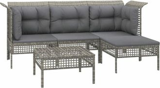 vidaXL Set De Muebles De Jard&iacute;n 5 Pzas Y Cojines Rat&aacute;n Sint&eacute;tico Gris Vidaxl