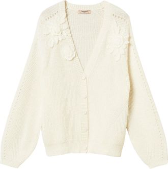 Twin-Set Off-White Crochet Floral Appliqu&eacute; Acrylic-Blend Cardigan