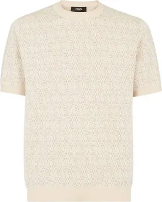 Fendi FF Labyrinth Intarsia Short-Sleeved Sweater, Brand Size 50 ( US Size 40 )