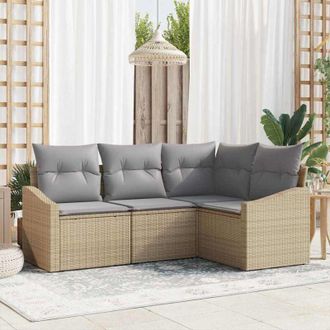 vidaXL Conjunto De Sof&aacute; De Jard&iacute;n 4 Pcs Beige Polirat&aacute;n Vidaxl