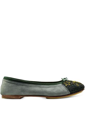 Meher Kakalia Starry Night embroidered-toe ballet flats - women - Suede/Nappa Leather/Leather/Rubber - 38 - Grey