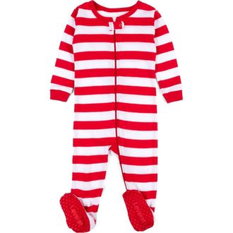 Leveret Footed Striped Cotton Matching Family Holiday Pajamas in Red & White at Nordstrom, Size 12-18M