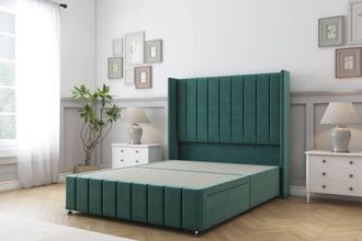Sloomy Melbourne Plush Divan Base 2 Drawers -54 Wingback 12 Footboard in Emerald | Size: Double