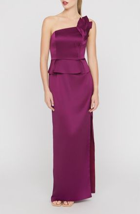 Kay Unger Kiara One-Shoulder Gown in Mulberry at Nordstrom, Size 14