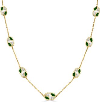 Italian Gold, Inc 14K Yellow Gold Designer Necklace - Mother of Pearl & Malachite