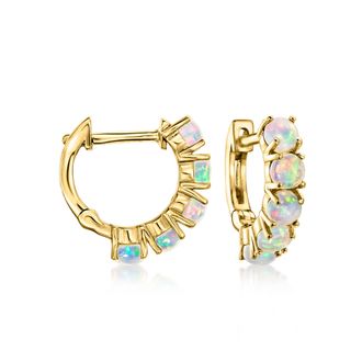 RS Pure by Ross-Simons Opal Huggie Hoop Earrings in 14kt Yellow Gold