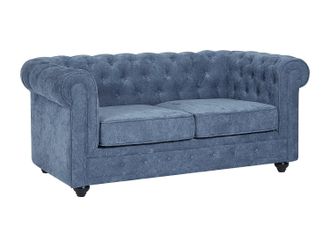 Vente-Unique Sof&aacute; 2 plazas de tela azul CHESTERFIELD