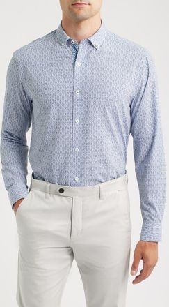 Johnston & Murphy XC+ Football Print Performance Button-Down Shirt in Navy at Nordstrom, Size X-Large