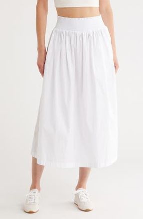 Calvin Klein Smocked Waist Cotton Poplin Skirt in Brilliant White at Nordstrom Rack, Size X-Large