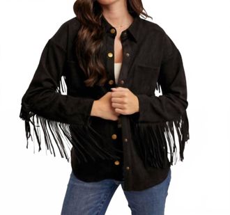 Hem & Thread Suede Fringe Jacket In Black