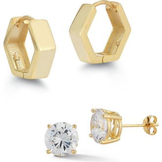 Glaze Jewelry Set of 2 Cubic Zirconia Stud & Huggie Hoop Earrings in Gold at Nordstrom Rack