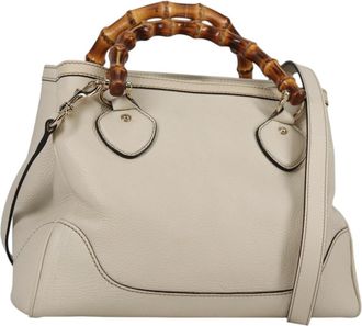 Gucci Diana Bamboo Top Handle Tote Leather White Leather Handbag (Pre-Owned)