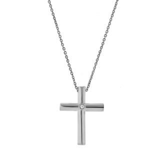 LuvMyJewelry Kalyra Sterling Silver 0.01 Ct Diamond Cross Pendant