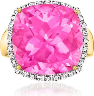 Ross-Simons Pink Topaz and. Diamond Ring in 14kt Yellow Gold