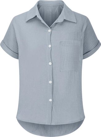 Generic Womens Blouses Button Down Short Sleeve Collared Ladies Tops Dressy Casual Business Work Shirt(Grey, S) t Shirt Anti uv
