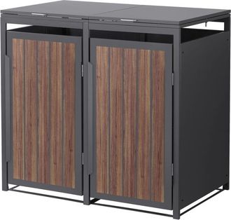 ML Design Ml-design 2x Cobertizos Para Ocultar Cubos De Basura 240l Roble Antracita Oscuro 132x80x120cm Acero Caseta Para Jard&iacute;n Contenedor Exterior Caja Con Ta