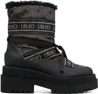 Liu Jo monogram-print 70mm ankle boots - women - Rubber/Fabric/Fabric/Rubber - 40 - Black
