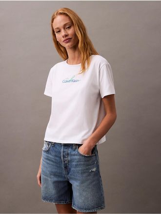 Calvin Klein Jeans Calvin Klein Womens Script Logo Slim T-Shirt - White - XS