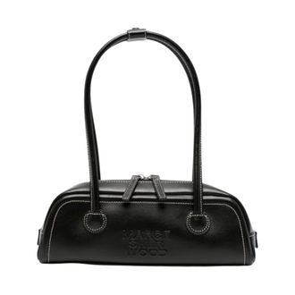 Marge Sherwood Tassen, Dames, Zwart, ONE Size, Leer, Mini Schoudertas met Contrasterende Stiksels van Leer