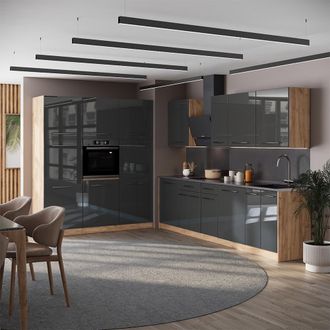 Vicco Mueble De Cocina Fame-line, Antracita Alto Brillo/roble Dorado, 460 Cm, Et Antracita, Vicco