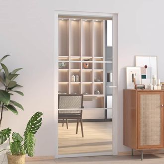 vidaXL Puerta Interior Vidrio Egs Y Aluminio Blanco 93x201,5 Cm Vidaxl