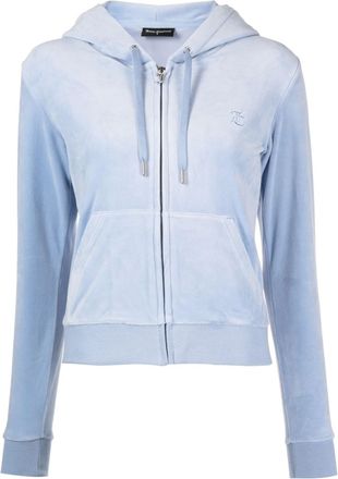 Juicy Couture Robertson velvet-effect hoodie - women - Elastane/Polyester - S - Blue