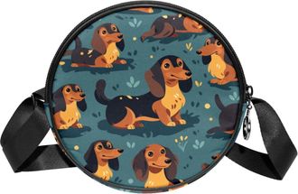 Generic Circle Crossbody Bag for Women, Cartoon Dog Small Sling Bag Daypack with Zipper Adjustable Shoulder Straps Casual Ladies Girls Round Purse