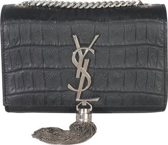 Saint Laurent Black Croc-Embossed Leather Small Classic Monogram Kate Tassel (Authentic Pre-Loved)