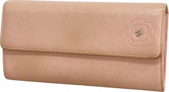 Chanel Pink Leather Long Wallet (Bi-Fold) (Pre-Owned)