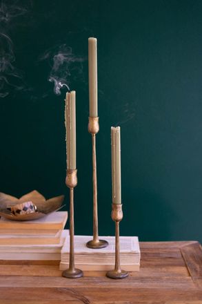 Kalalou Set Of Three Metal Taper Candle Holders - Antique Brass