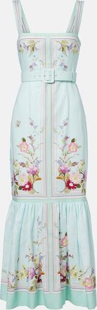 Self Portrait Belted floral linen midi dress