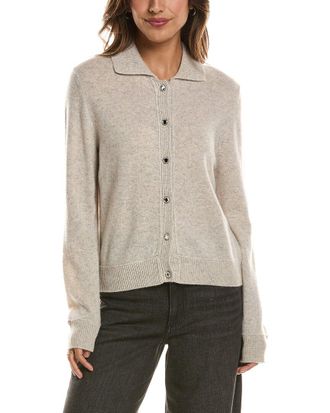 Fort&eacute; Cashmere Rib Trim Wool & Cashmere-Blend Polo Cardigan