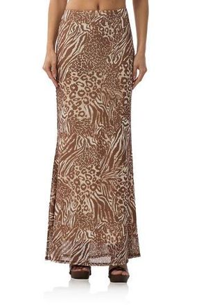 AFRM Tegan Animal Print Mesh Maxi Skirt in Taupe Animal at Nordstrom Rack, Size Small