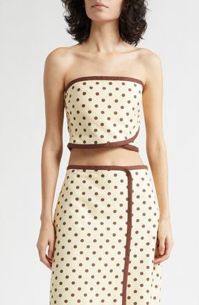 Poss&eacute; Bowie Strapless Linen Blend Crop Top in Vanilla/Choc at Nordstrom, Size Xx-Large