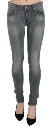 Plein Sud Blauwe Gewassen Lage Taille Slim Fit Skinny Denim Casual Jeans