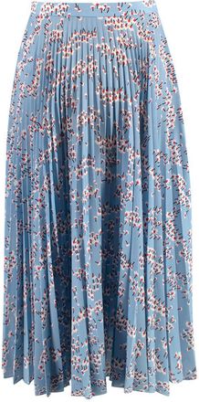 Markus Lupfer Blue Floral Hailey Pleated Midi Skirt Size XXS