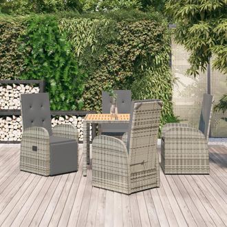 vidaXL Set Comedor De Jard&iacute;n 5 Piezas Con Cojines Rat&aacute;n Sint&eacute;tico Gris Vidaxl