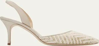 Manolo Blahnik 50mm Carolyne Woven Kitten-Heel Halter Pumps