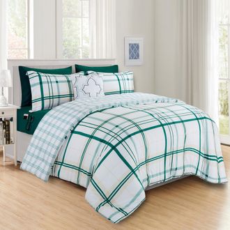 Elegant Comfort 8-Pc Plaid Reversible Comforter Set, Includes Double Sided Storage Pockets Sheet Set
