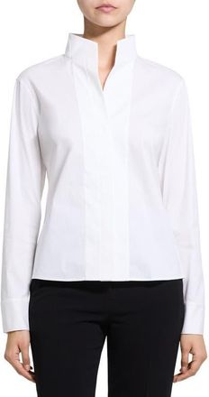 Theory Tailored Cotton Blend Button-Up Shirt in White - 100 at Nordstrom, Size X-Small