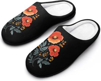 Generic Poppy Flower Womens Cotton Slipper Comfortable Cozy Plush Slippers Anti-Skid Indoor House Closed Toe Shoes