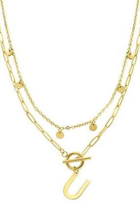Adornia Initial Pendant Layered Chain Necklace in Gold-U at Nordstrom Rack