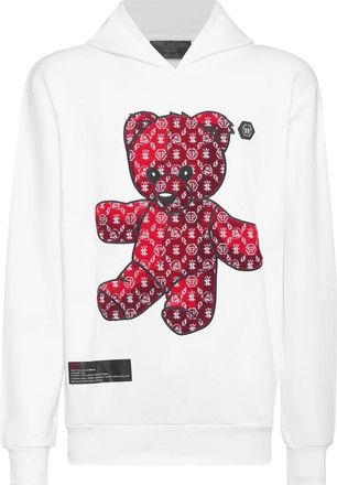 Philipp Plein Hooded Sweatshirt Teddy - Heren - Hoodies - Wit - 3XL - Katoen - Hoodies & sweatvesten