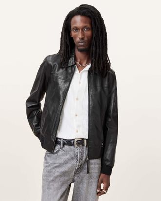 AllSaints Mens Lamb Leather Gen Lightweight Slim Fit Leather Jacket, Size: XXL