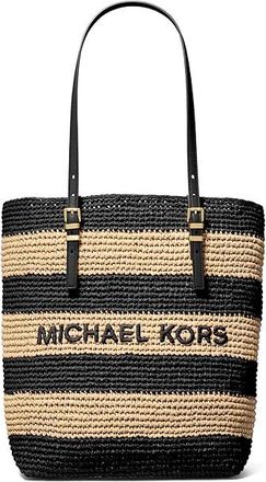 Michael Kors Quinn Large North South Tote Tote Handbags Black, Polyester/Straw