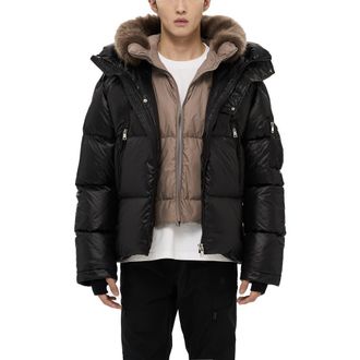 AlphaStyle Kudu Detachable Double Hood Puffer in Black at Nordstrom, Size 3X-Large