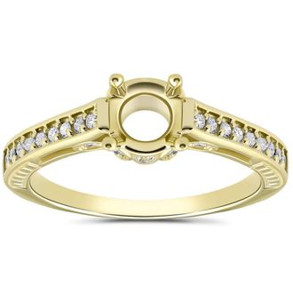 Pompeii3 Vintage 1/5ct Semi Mount Engagement Ring Setting Gold Size Selectable