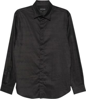 Emporio Armani Regular Fit Shirt in Cotton Jacquard - Heren - Overhemden - Zwart - Maat: 2XL Katoen