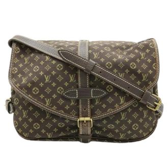 Louis Vuitton Pre-owned Cross Body Bags, female, Brown, Size: ONE SIZE Pre-owned Monogram Mini Lin Saumur 30 Shoulder Bag